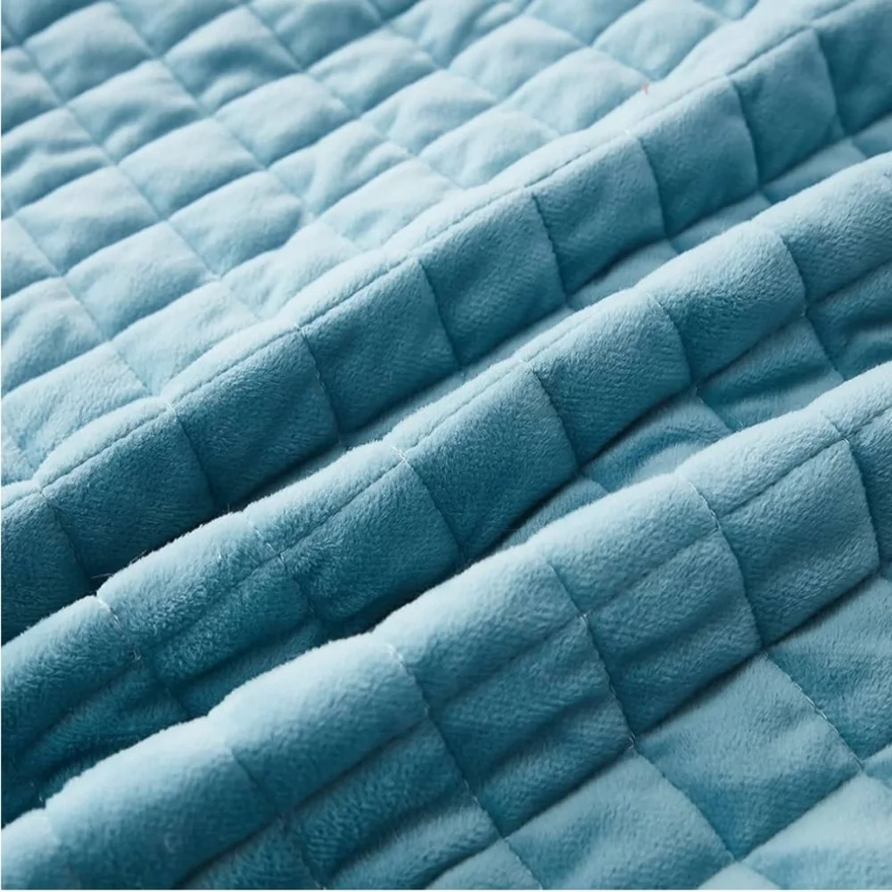 Velvet Diamond-Stitch Bedspread with Tassel Fringe Turquoise Twin NWT